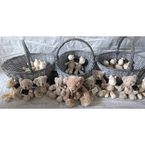 15 - 3 Woven Shopping Baskets And Selection Of Soft Toys