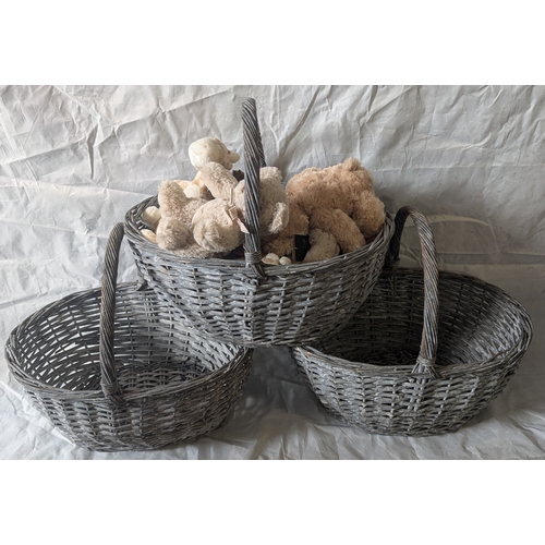 15 - 3 Woven Shopping Baskets And Selection Of Soft Toys