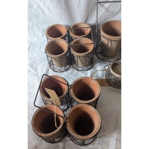 16 - 5x Metal Carrying Racks With Terracotta Pots