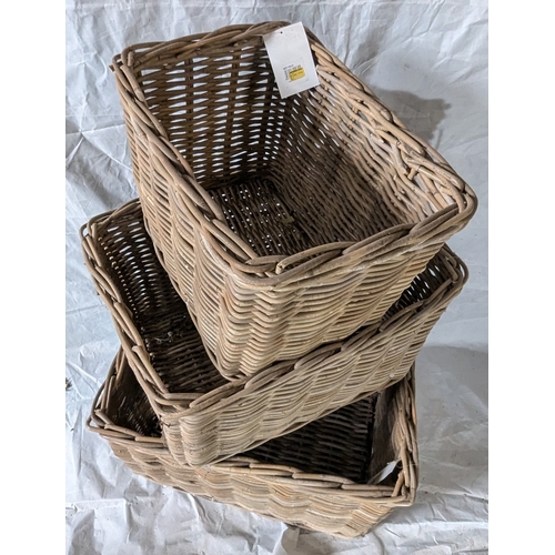 3 - Collection Of Wicket Baskets In Descending Sizes - Largest 35 x 60 x 45cm  - Smallest 37 x 49 x 29cm