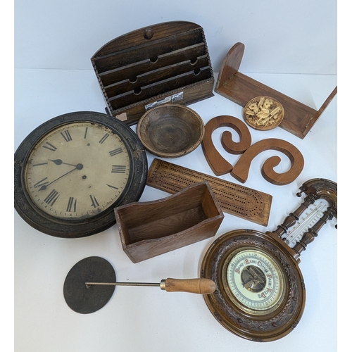 524 - Selection Of Wooden Items Including Clock Barometer, Letter Rack And Much More