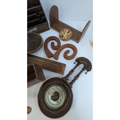 524 - Selection Of Wooden Items Including Clock Barometer, Letter Rack And Much More