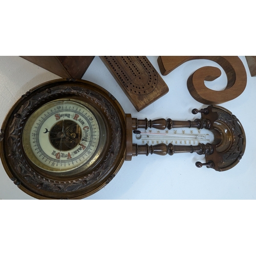 524 - Selection Of Wooden Items Including Clock Barometer, Letter Rack And Much More