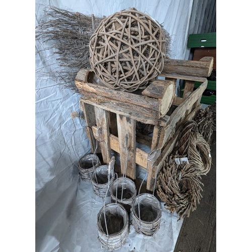 29 - Large Wooden Crate Of Rustic Woven Items