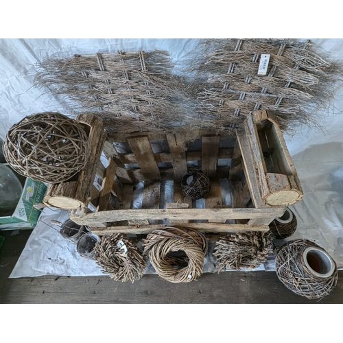 29 - Large Wooden Crate Of Rustic Woven Items