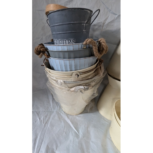 31 - Box Of Assorted Metalware Including Buckets, Jugs And Planters