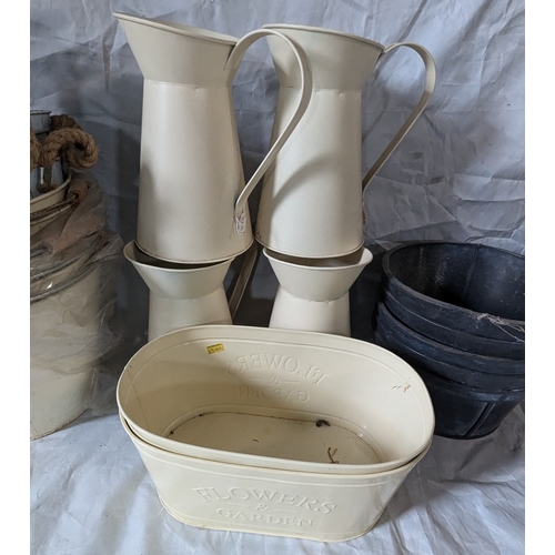 31 - Box Of Assorted Metalware Including Buckets, Jugs And Planters