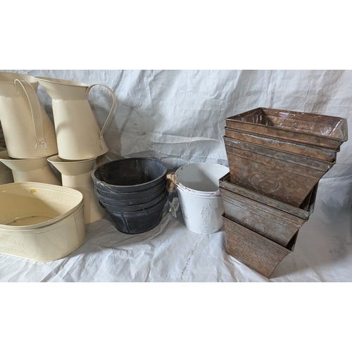 31 - Box Of Assorted Metalware Including Buckets, Jugs And Planters