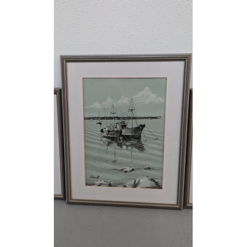 1313 - .3 Original Pencil Drawings Of Lanzarote - Scenes By Garth - 47 x 37 In Frames