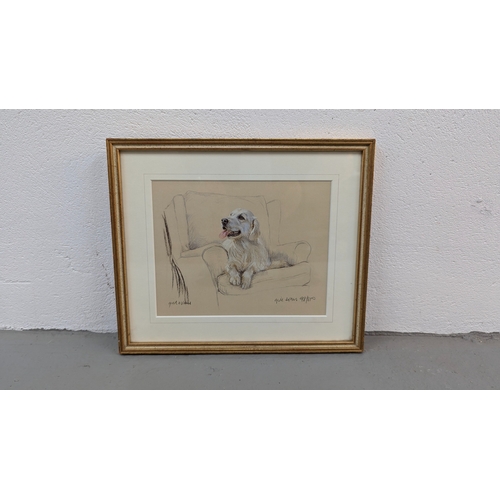 1318 - A Signed Limited Edition Print Of A Golden Retriever On A Chair 98/850 - 34.5 x 28.5cm