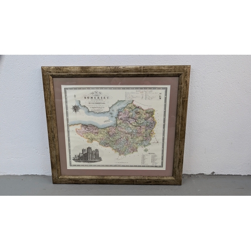 584 - The County Of Somerset Map By C.I. Greenwood - Coloured Print - 46 x 52cm