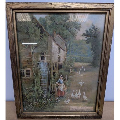 1061 - *2x Framed Prints - The Old Water Mill & Ladies By The Mill