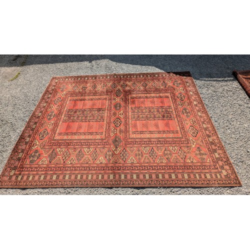 1102 - *Handmade Red Wool Rug By Poortere - In Need Of A Clean 3.5 x 2.5m