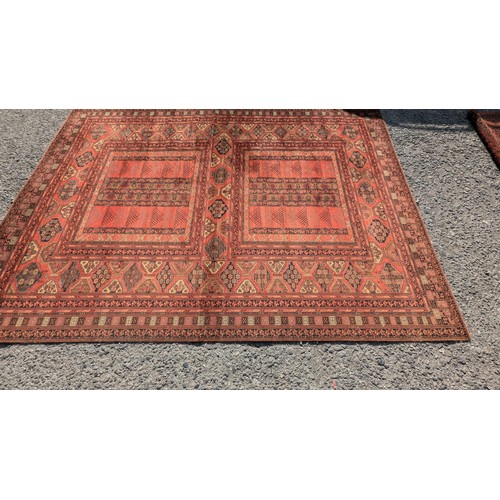 1102 - *Handmade Red Wool Rug By Poortere - In Need Of A Clean 3.5 x 2.5m