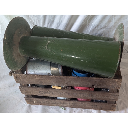 43 - Wooden Crate With Assorted Metalwares