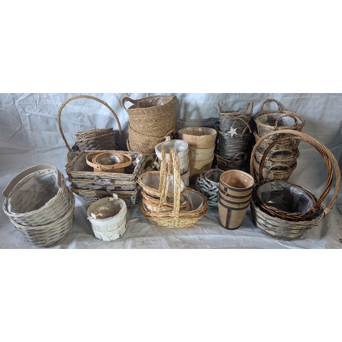 46 - Large Wooden Crate Of Baskets And Pot Holders