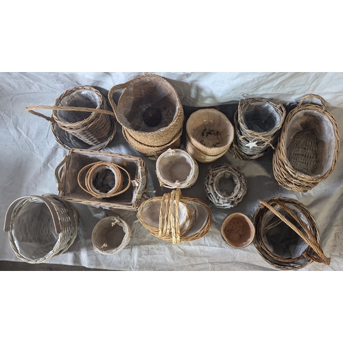 46 - Large Wooden Crate Of Baskets And Pot Holders