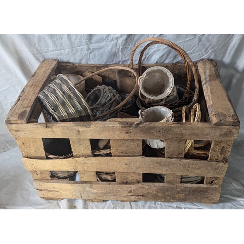 46 - Large Wooden Crate Of Baskets And Pot Holders