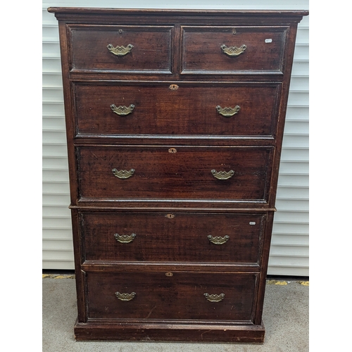 603 - A George III Mahogany Tall Chest Of Drawers With 6 Drawers - 133 x 97 x 53cm