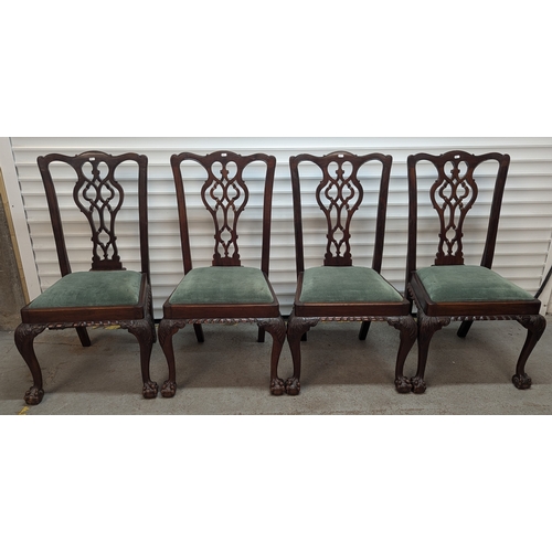 641 - 4 Antique Dining Chairs With Carved Detailing On Claw And Ball Feet