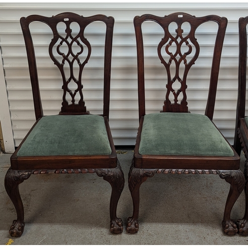 641 - 4 Antique Dining Chairs With Carved Detailing On Claw And Ball Feet