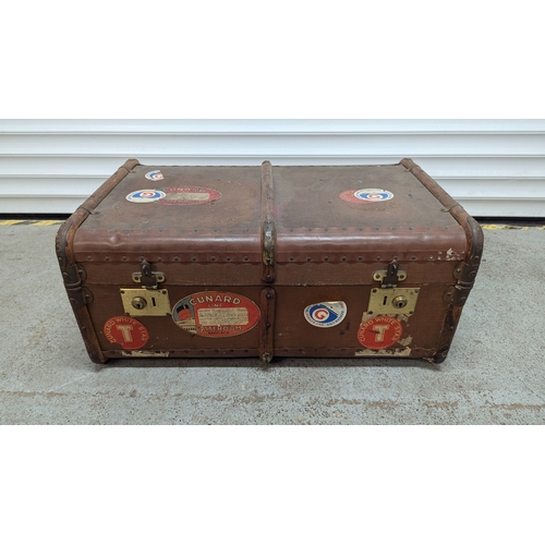 606 - A Bound Steamer Trunk With White Star Tags - Cunard Stateroom - 75 x 50 x 35cm