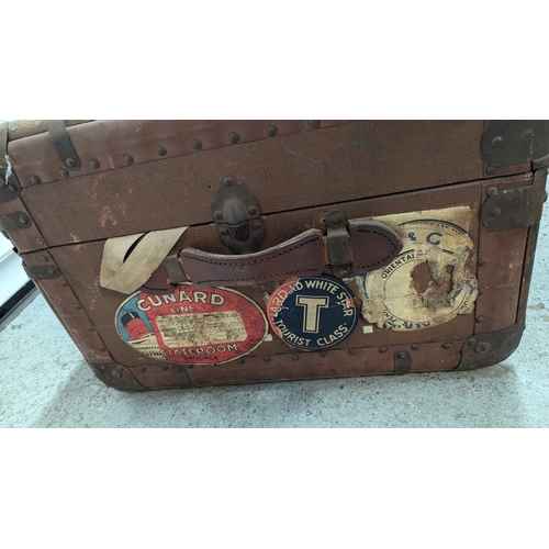 606 - A Bound Steamer Trunk With White Star Tags - Cunard Stateroom - 75 x 50 x 35cm