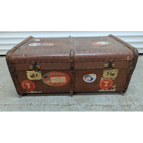 606 - A Bound Steamer Trunk With White Star Tags - Cunard Stateroom - 75 x 50 x 35cm