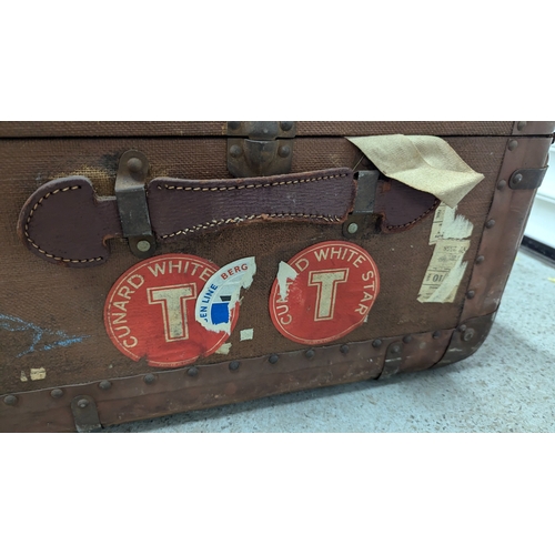 606 - A Bound Steamer Trunk With White Star Tags - Cunard Stateroom - 75 x 50 x 35cm