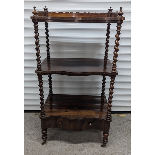 614 - An Antique Victorian Rosewood Three Tier Wotnot With Drawer - 110 x 60 x 40cm