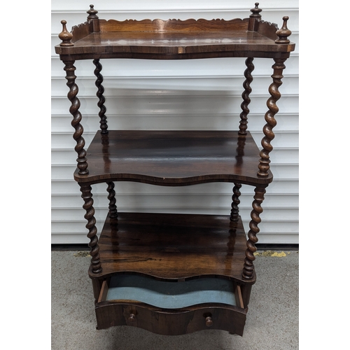 614 - An Antique Victorian Rosewood Three Tier Wotnot With Drawer - 110 x 60 x 40cm