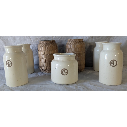 50 - 7x Large Vases Including 5 Cream Porcelain, 2 Glass And Rattan