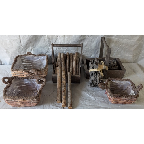 65 - A Box Of Wooden Ornaments Including Trugs And Stacking Baskets