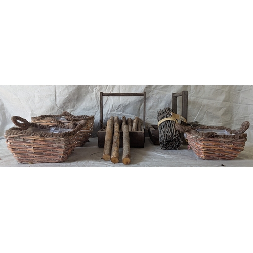 65 - A Box Of Wooden Ornaments Including Trugs And Stacking Baskets