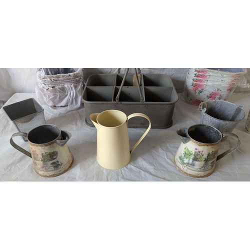 70 - A Selection Of Decorative Metalwares Including Jugs And Planters