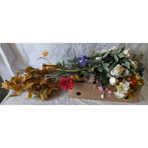 72 - A Box Of Faux Flowers And Oak Leaves