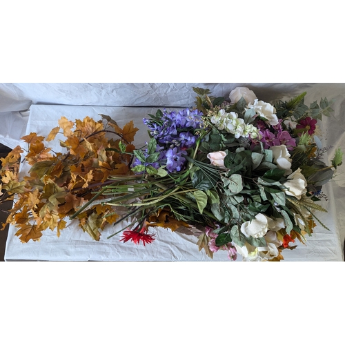 72 - A Box Of Faux Flowers And Oak Leaves