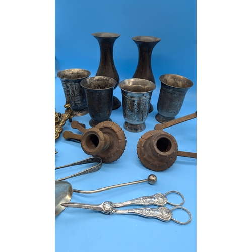 731 - An Assortment Of Metalware, Candlesticks, Goblets etc.