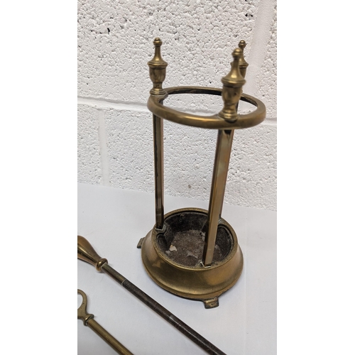 647 - An Assortment Of Brassware Including A Heavy Brass Horse, Fire Companion Set, Door Knocker Etc.