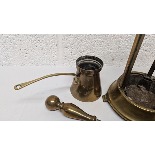 647 - An Assortment Of Brassware Including A Heavy Brass Horse, Fire Companion Set, Door Knocker Etc.