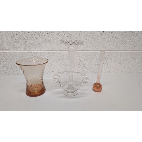 665 - .A Victorian Ruffle Glass Vase, Posy Bowl And Other Glassware