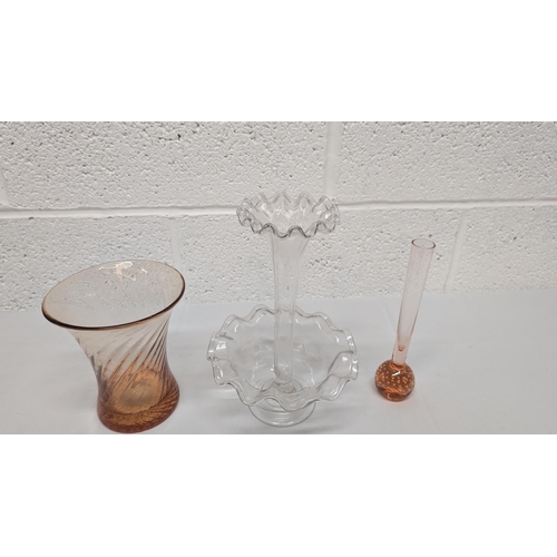 665 - .A Victorian Ruffle Glass Vase, Posy Bowl And Other Glassware