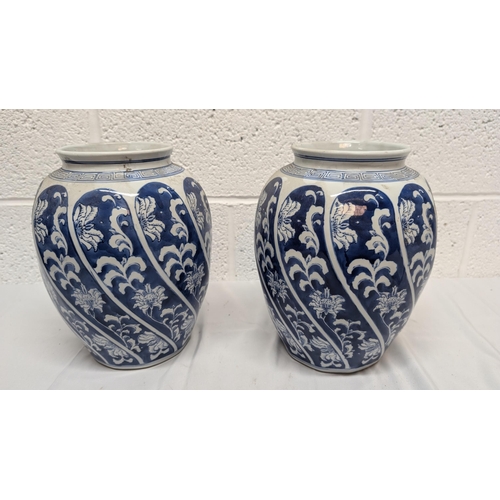 652A - Chinese Blue and White Vintage Porcelain Wrthen Turned Vases approx 29cm Tall, 20cm Diameter at wide... 