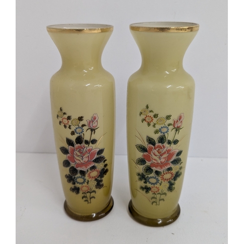 684 - A Pair of Yellow Bristol Glass Vases