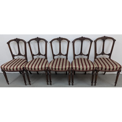 1103 - 5 x Late Victorian Carved Splat Back Dining Chairs