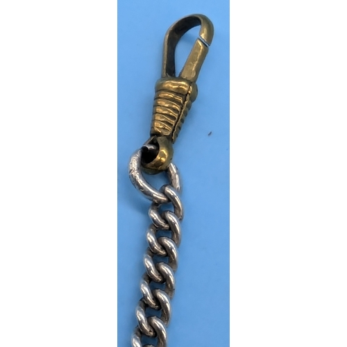 713 - A Double Albert Hallmarked Silver Watch Chain (Brass Dog Links)