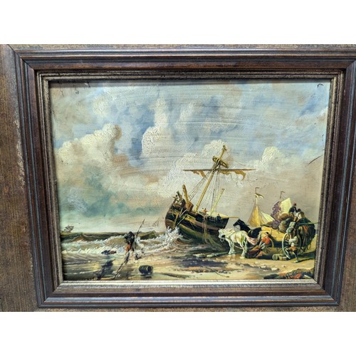 601 - A Pair Of Antique Oil On Boards Of Coastal Scenes - 35 x 29cm In Frames