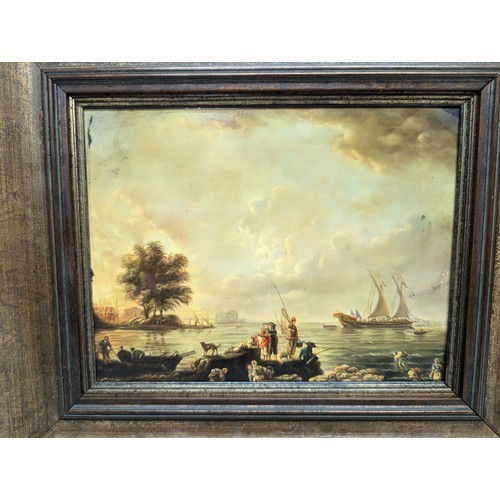 601 - A Pair Of Antique Oil On Boards Of Coastal Scenes - 35 x 29cm In Frames