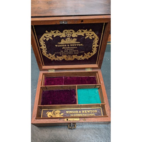 668 - Antique English Winsor & Newton Artists Paintbox Circa 1885.  Made from Mahogany with Flush Brass Ca...