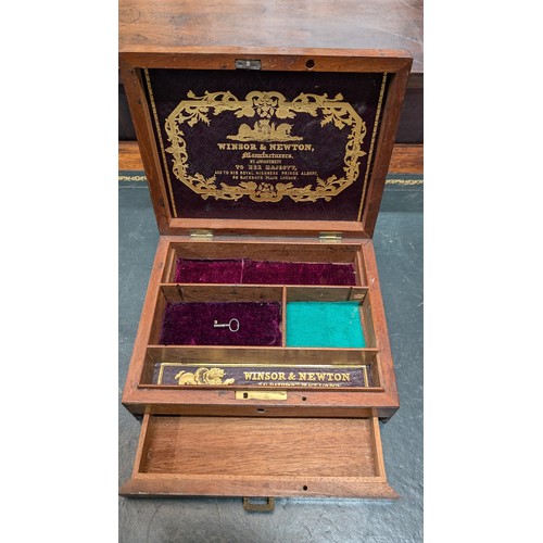 668 - Antique English Winsor & Newton Artists Paintbox Circa 1885.  Made from Mahogany with Flush Brass Ca... 